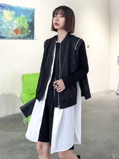 Cool Street Split-Joint Zipper Buttoned Round-Neck Sleeveless False Two Vest Outwear