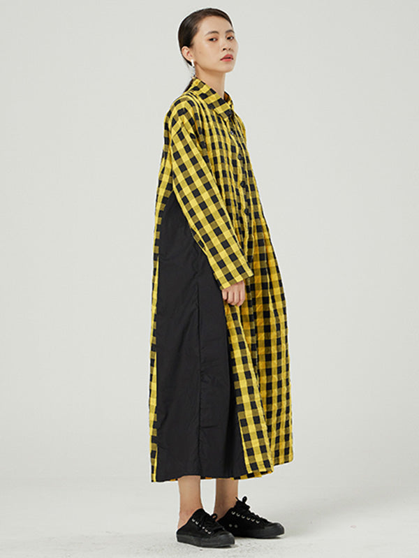 Casual Loose Long Sleeve Plaid Jumpsuits Bottoms