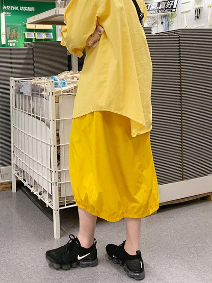 Casual Cotton Elastic Waist Skirt