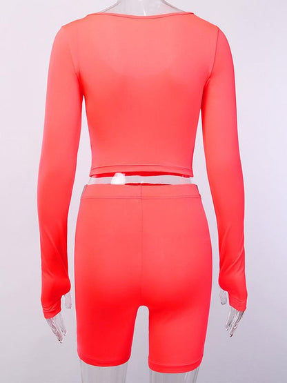 Reflective Long Sleeves Tee and Sports Shorts Suits