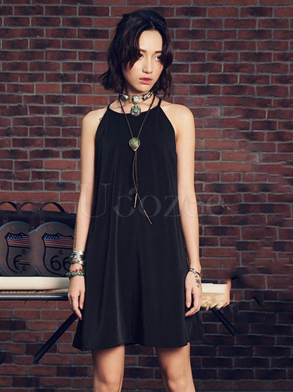 National Embroidered Hollow Spaghetti-neck Mini Dress