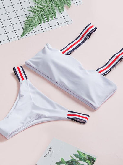 Striped Strap Bandeau Bikini Set
