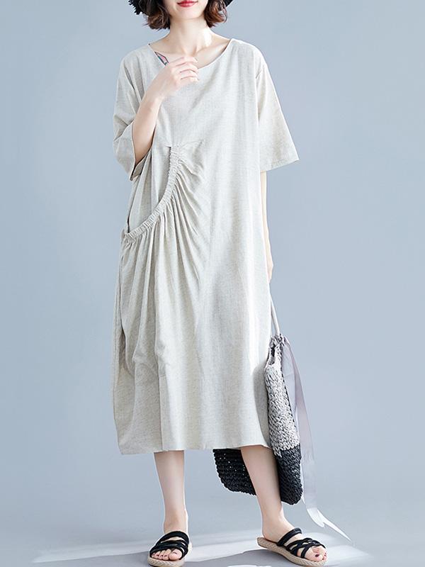 Solid Ruffled Short Sleeves Dress