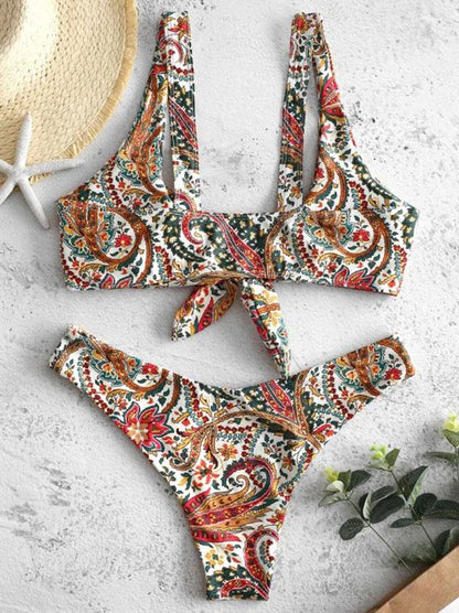 Floral Retro Knot Front Bikini Swimsuit