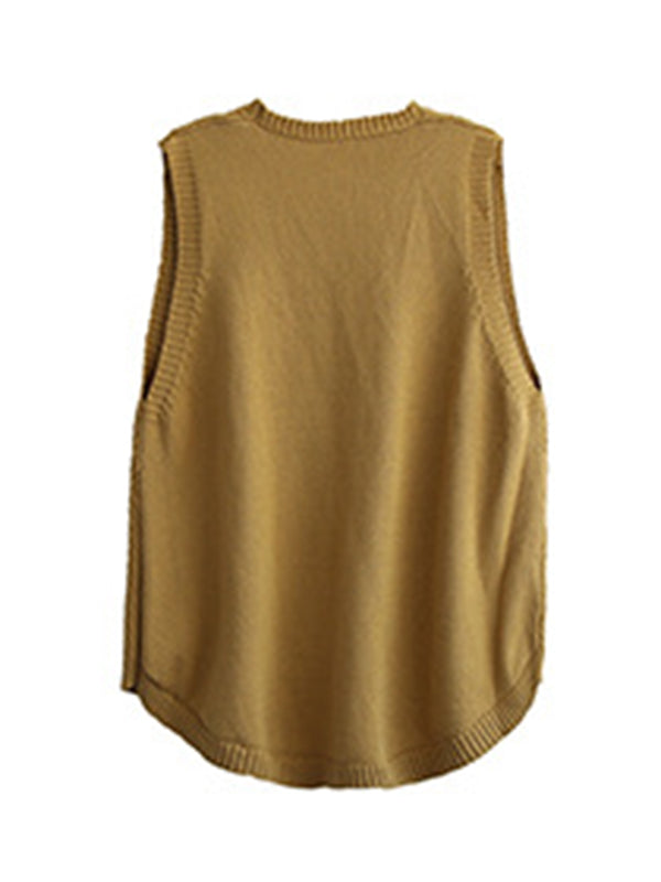 Simple Asymmetric Solid Color V-Neck Sleeveless Vest Tops