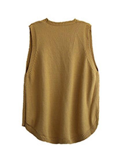 Simple Asymmetric Solid Color V-Neck Sleeveless Vest Tops