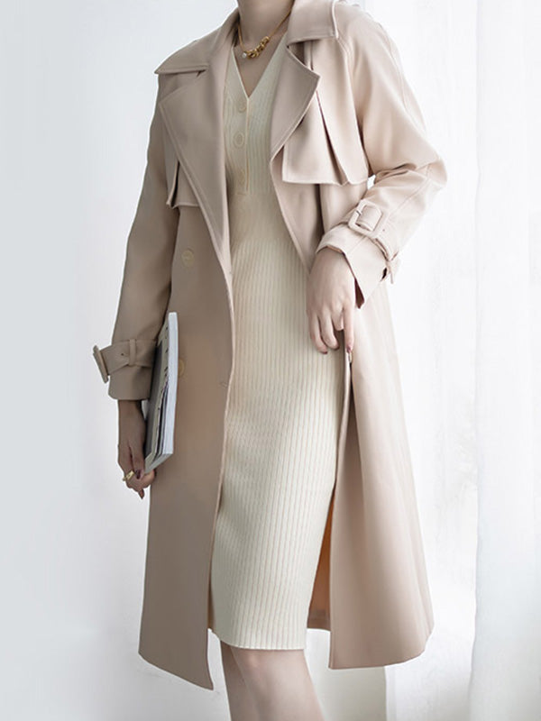 Urban Solid Color Bandage Belted Coat