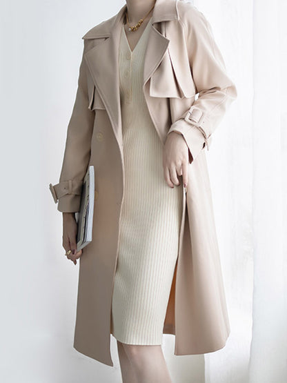 Urban Solid Color Bandage Belted Coat