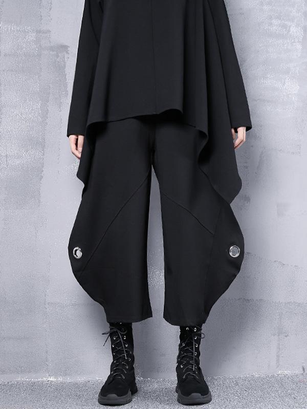 Black Loose Hollow High-waist Casual Pants