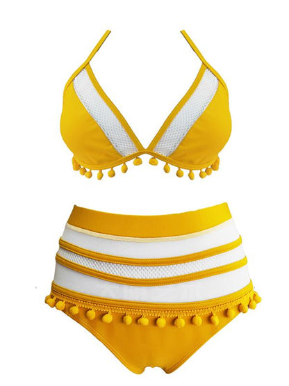 High Waisted Halter-neck Tulle Bikini Set
