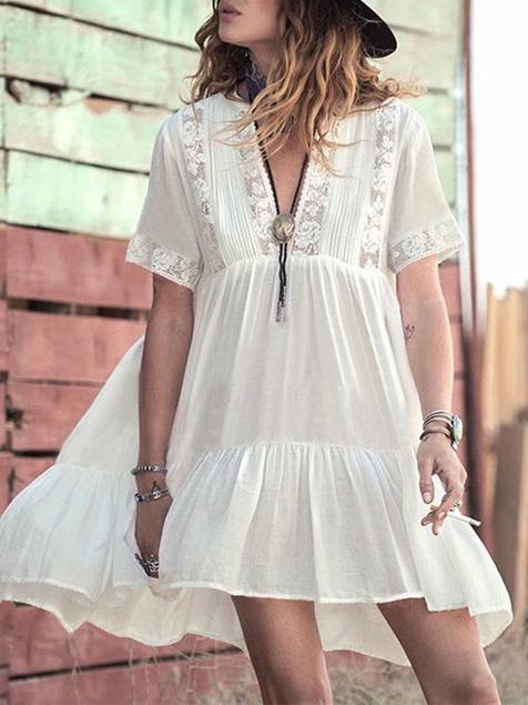 Deep V-neck Ruffled See-through Cover-up Swimwear