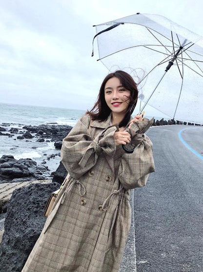 Loose Plaid Retro Lace Coat