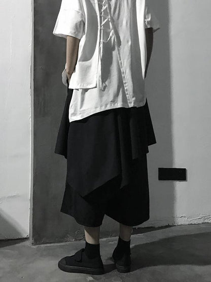 Loose  Asymmetric Tiered Solid Wide Leg Pants