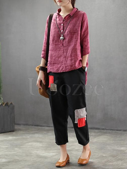 Linen Vintage Lapel Blouse