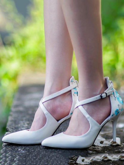 Beautiful Embroidered Floral High Heels