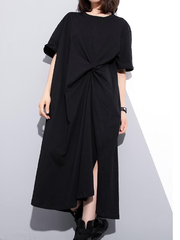 Split-side Solid Loose Cropped T-shirt Midi Dresses