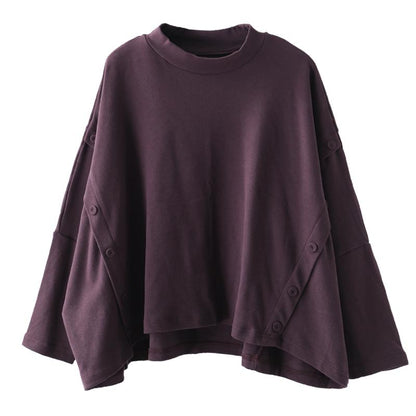 Buykud Literary Half-high Collar Button Decoration Shirt