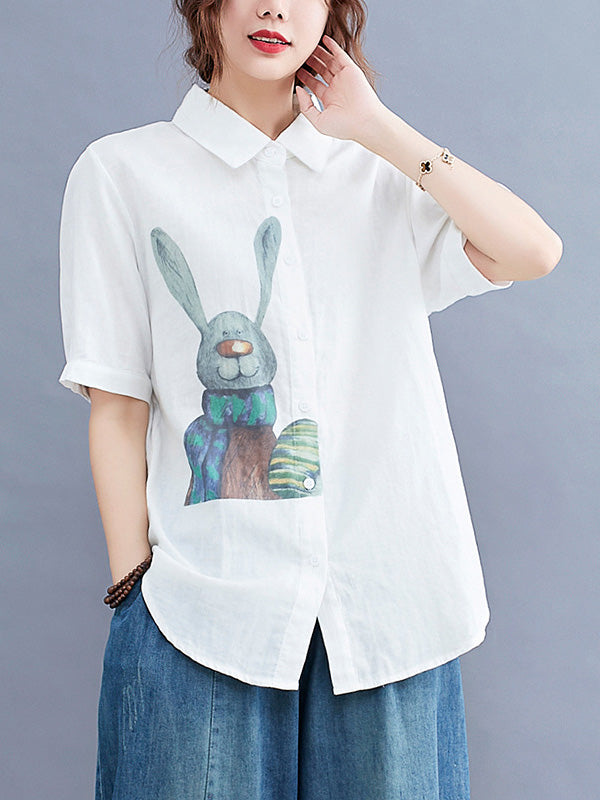 Original Cartoon Printed Lapel Blouse
