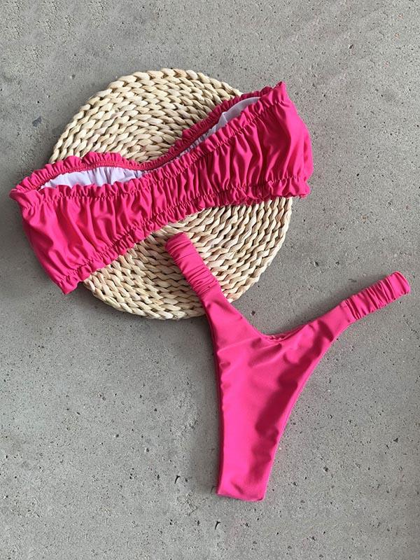 Sexy Ruffled Strapless Split Type Bikini Swimsuit