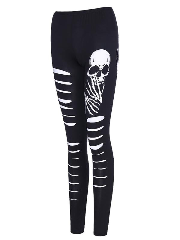 Printed Skull Hole Tight Fitting Legging