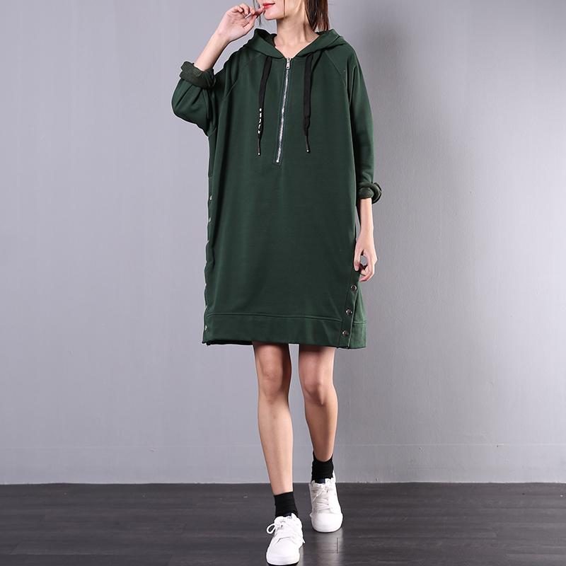 Buykud Fashion Solid Color Soft Comfortable Hooded Dress