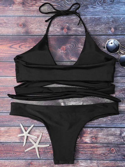 Halter-neck Solid Bikinis Swimwear