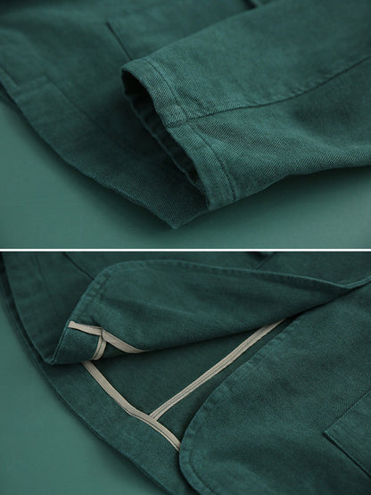 Simple Solid Color Buttoned Notched Collar Batwing Sleeve Outerwear