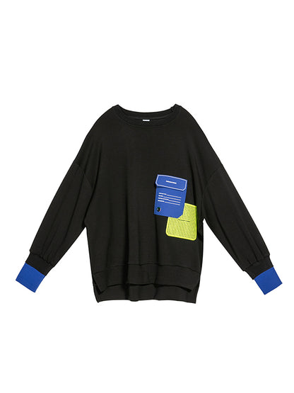 Casual Cool Contrast Color Split-Joint Letter Printed Round-Neck Long Sleeves Sweatshirts