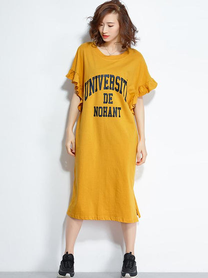 Falbala Letter Short Sleeves Dress