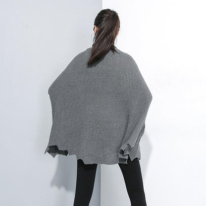 Buykud Turtleneck Personality Irregular Hem Loose Sweater