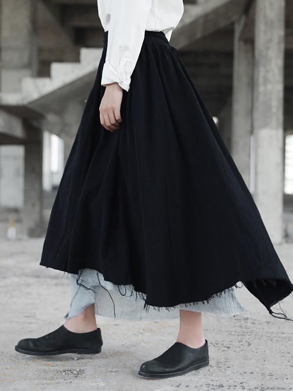 Ramie Cotton Split-joint Skirt Bottom