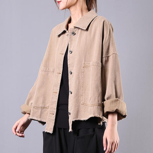 Buykud Casual Pure Color Burr Denim Jacket