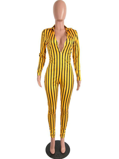 Fashion Casual Striped Printed Yoga Jumpsuits