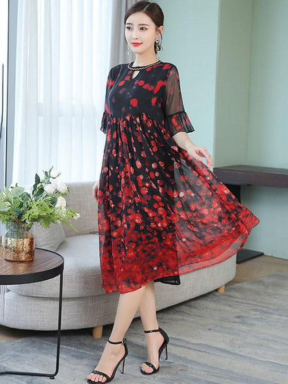 Loose Oversize Printed Polka-Dot Dress