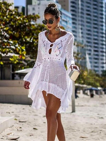 Flared Sleeves Crochet Swimwear Cover-ups