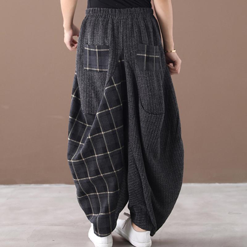 Buykud Loose Plaid Stitching Irregular Harem Pants
