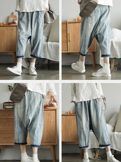 Retro Striped Wide-leg Jeans Pants