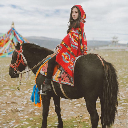 Buykud Autumn Winter Warm Printed Scarf Hooded Cloak