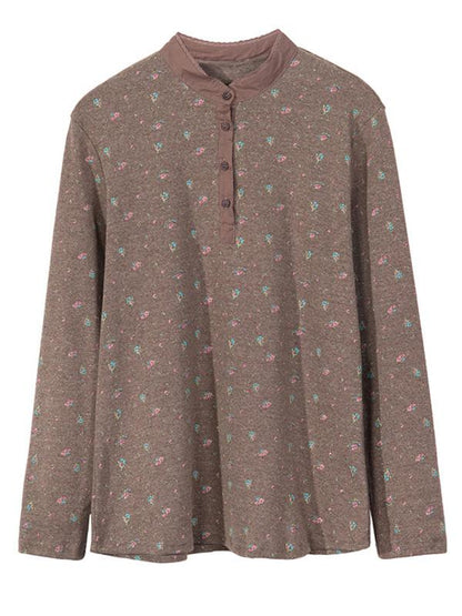 Floral Simple Long Sleeves Vintage Shirt Top