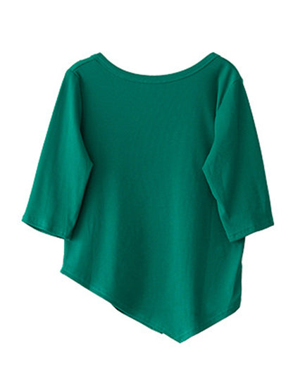 Simple Asymmetric Irregular Clipping Round-Neck Short Sleeves T-Shirt