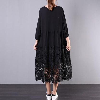 Buykud Hollow Out Embroidery Casual Loose Knitted Dress