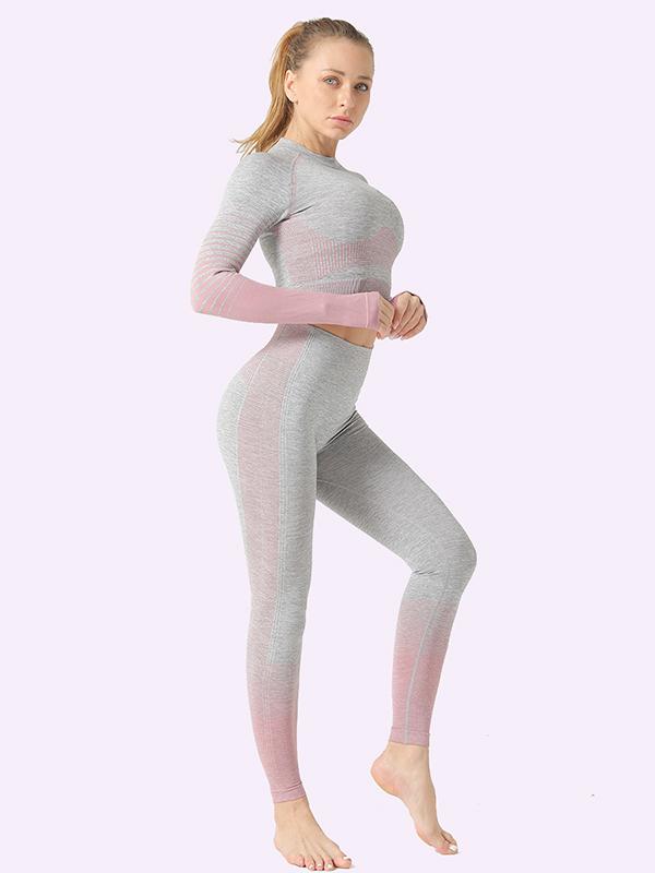 Sexy  Contrast Color Long Sleeves Yoga Suits
