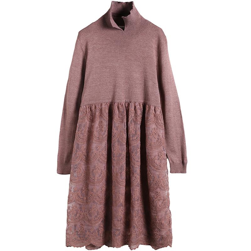 Buykud Stitching Embroidery Double Layer Hem Casual Dress