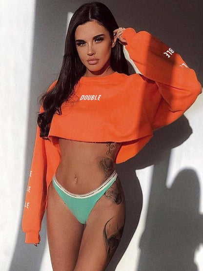 Letter Printed Bare Midriff Sweatshirt