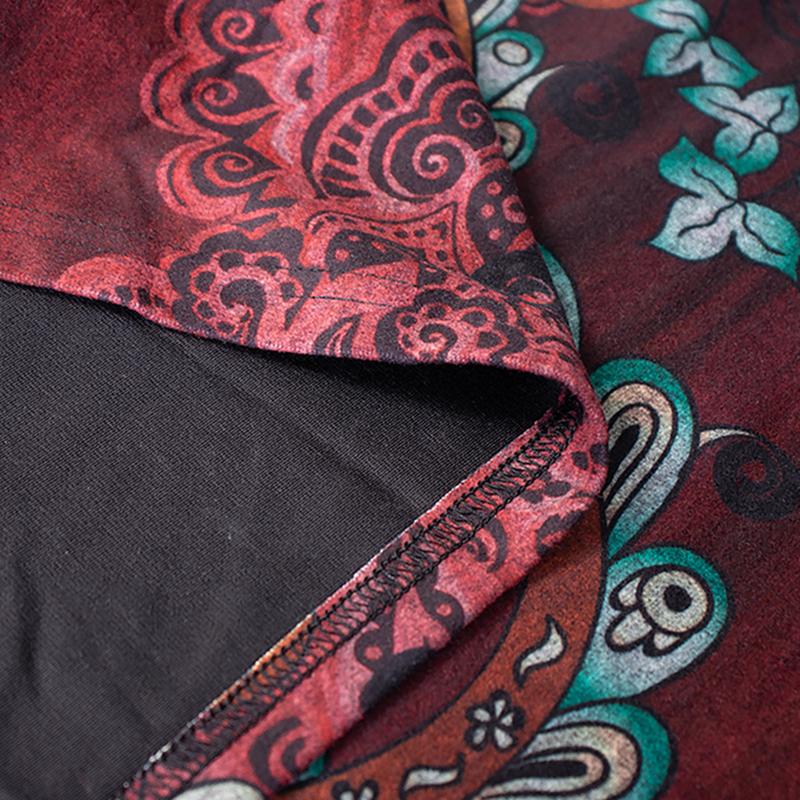 Buykud Printed Flocking Fashion Turtleneck Elegant Dress