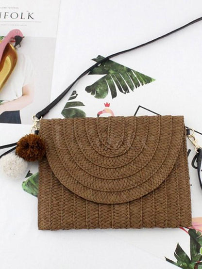 Solid Fuzzy Ball Weaving Sling Bag