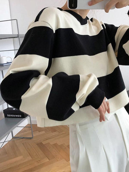 Loose Striped Short Sweatshirts