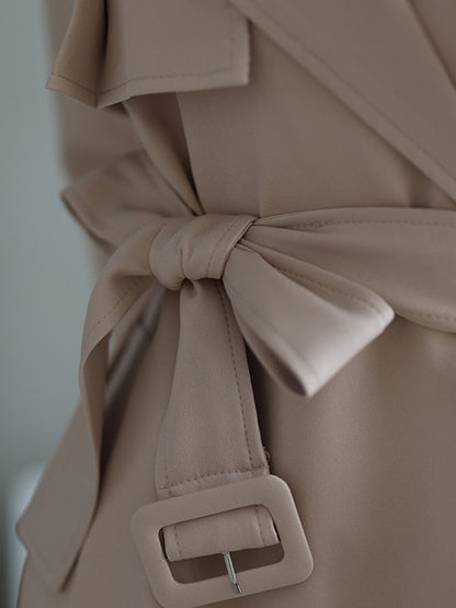 Urban Solid Color Bandage Belted Coat