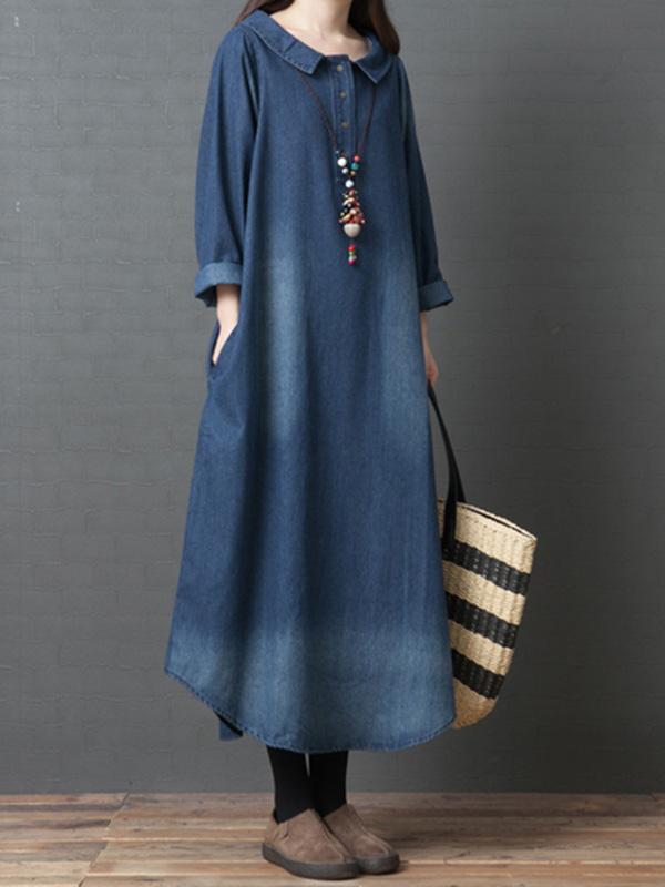 Plus Size Loose Denim Shirt Maxi Dresses