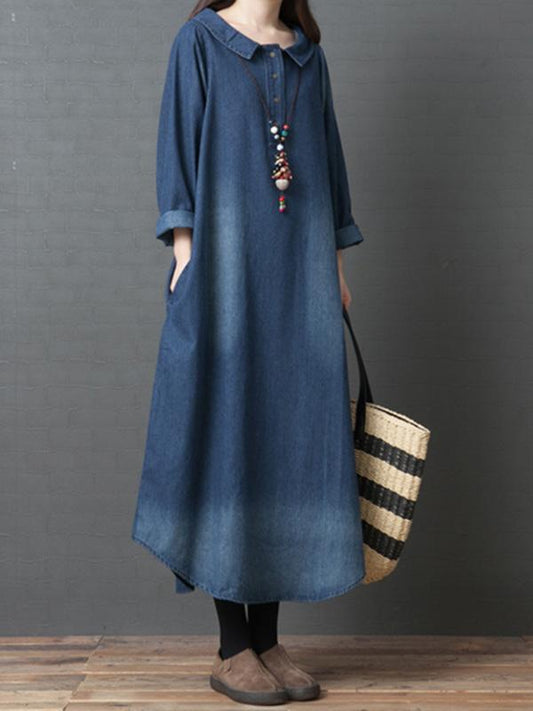 Plus Size Loose Denim Shirt Maxi Dresses